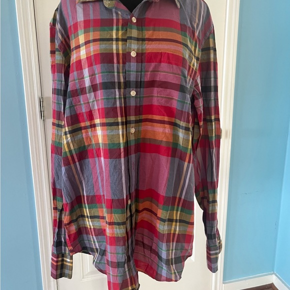 J. Crew Shirt Mens L Long Sleeve Regular Fit Red Summer Plaid Button Up Oxford - Picture 1 of 7